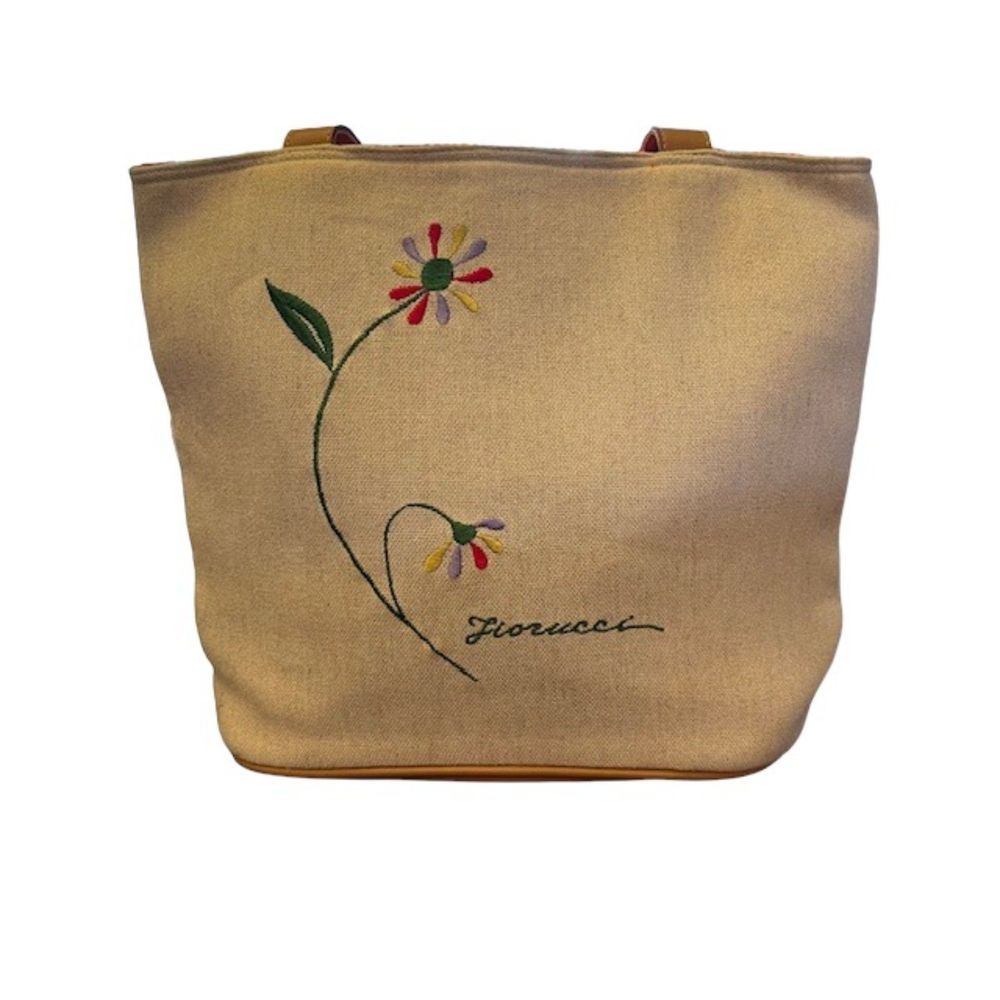 Fiorucci Beige Canvas Tote with Orange Satin Drawstring Top - Picture 2 of 12
